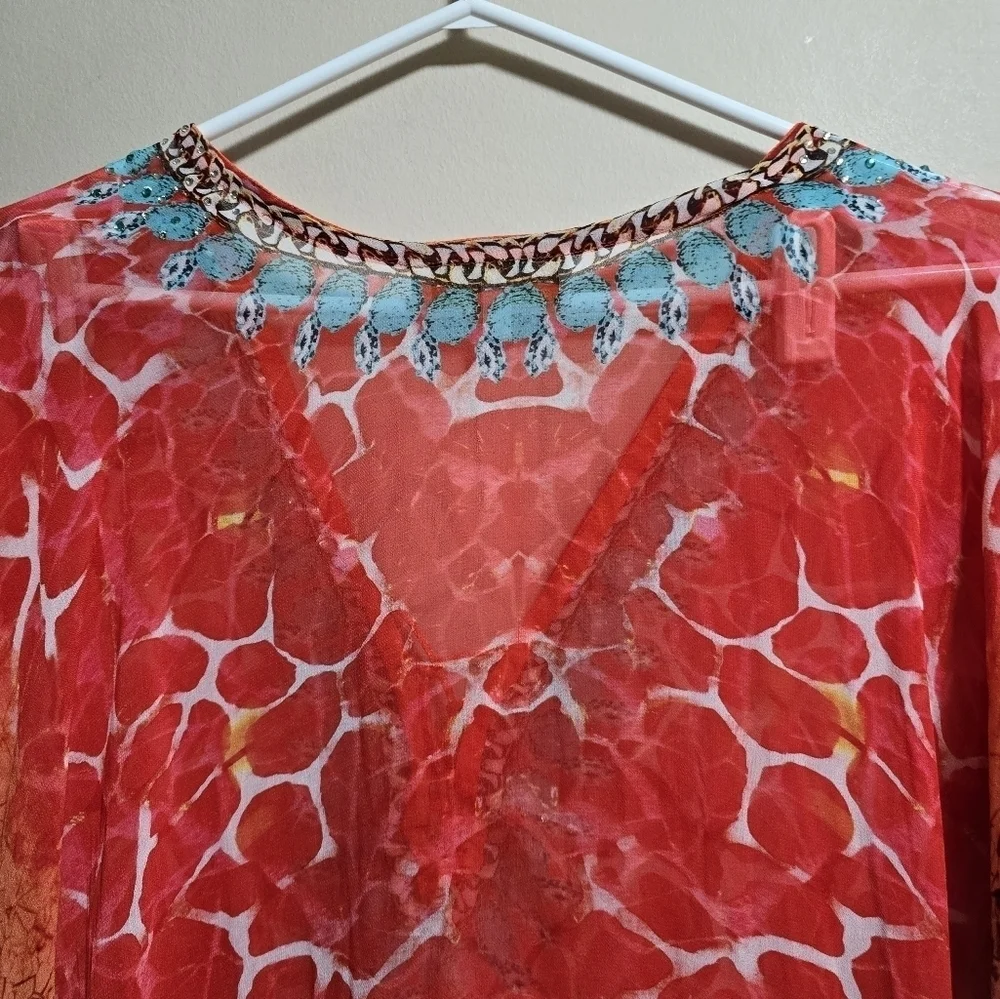 True colors sheer cover up color orange with rhinestones embellishment one size - Picture 7 of 8